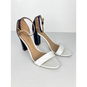 Kurt Geiger London Navy White Snakeskin Embossed Block Heel Sandals 39.5 Italy